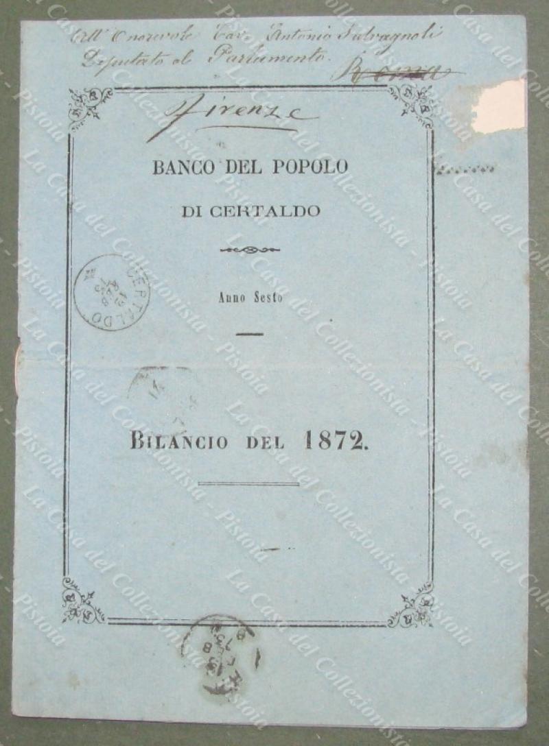 CERTALDO. BANCO DEL POPOLO. Bilancio del 1872. Opuscolo