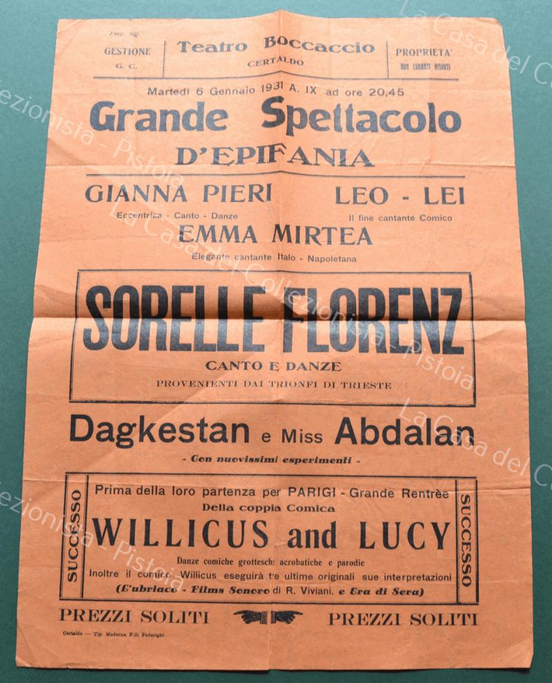 CERTALDO, Firenze. Anno 1931. TEATRO BOCCACCIO. Volantino