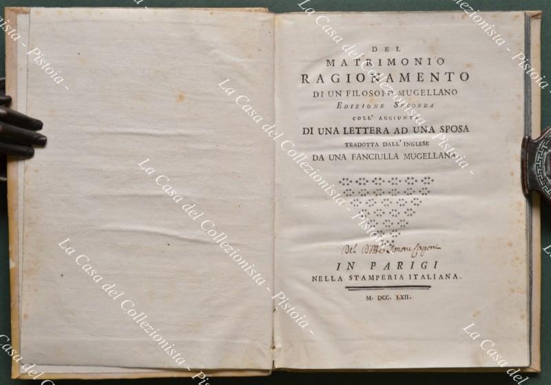 COCCHI ANTONIO. DEL MATRIMONIO RAGIONAMENTO DI UN FILOSOFO MUGELLANO.