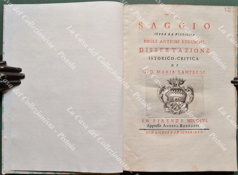 (Etruschi) LAMPREDI GIO. MARIA. SAGGIO SOPRA LA FILOSOFIA DEGLI ANTICHI …