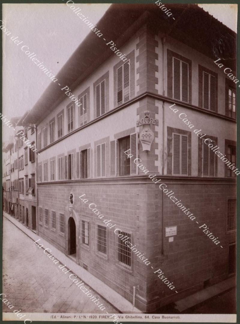 FIRENZE. Via Ghibellina e casa Buonarroti. Fotografia originale, fine 1800.