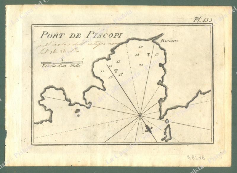 GRECIA. EGEO. &quot;Port de Piscopi&quot;. Acquaforte. Portolano Allezard, Livorno 1817.