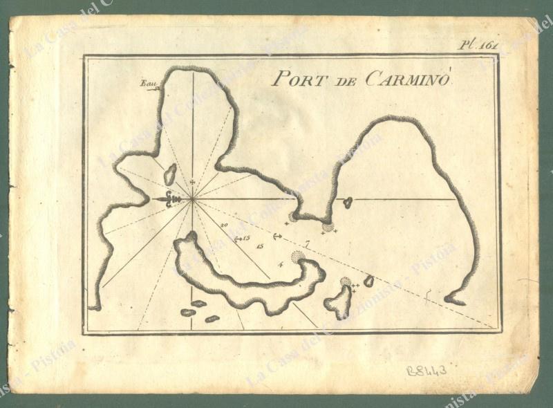 GRECIA. &quot;PORT DE CARMINO&quot;. Acquaforte. Portolano Allezard, Livorno 1817