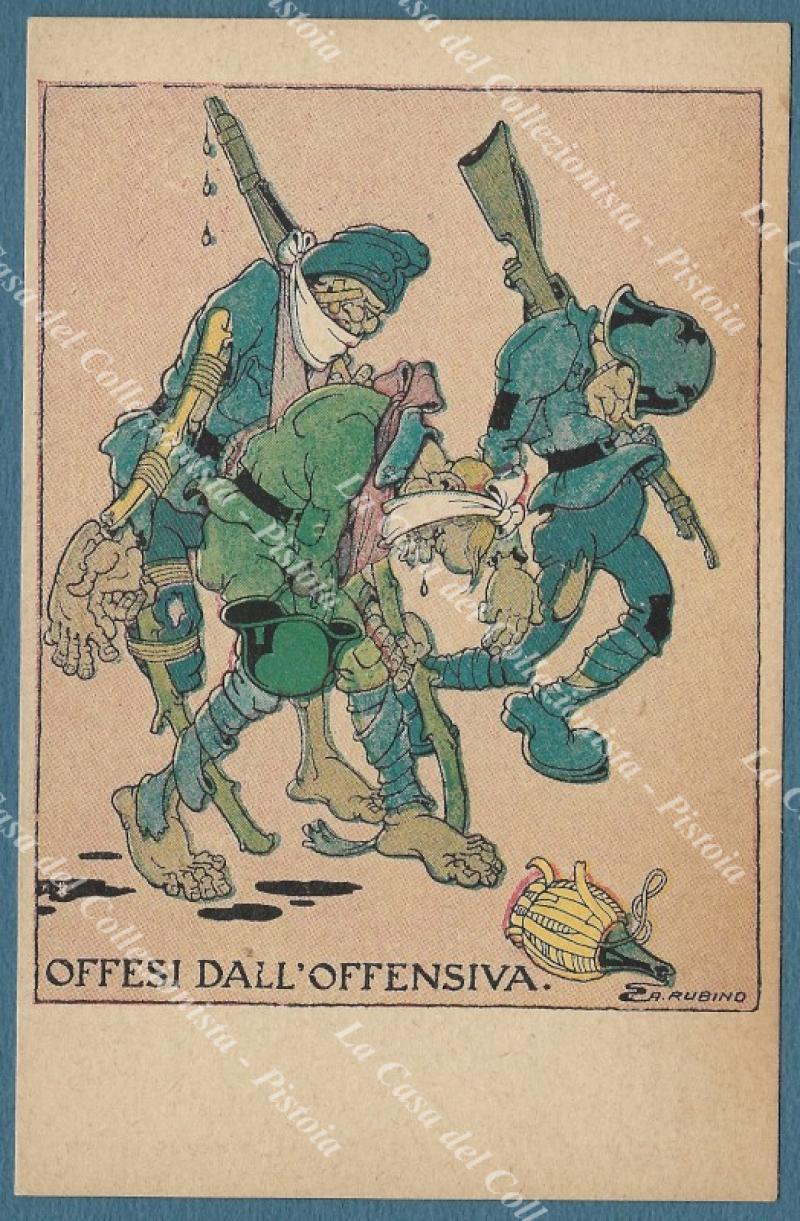 Illustratori. RUBINO. Franchigia del 1918, cartolina non viaggiata. OFFESI ALL&#39;OFFENSIVA.