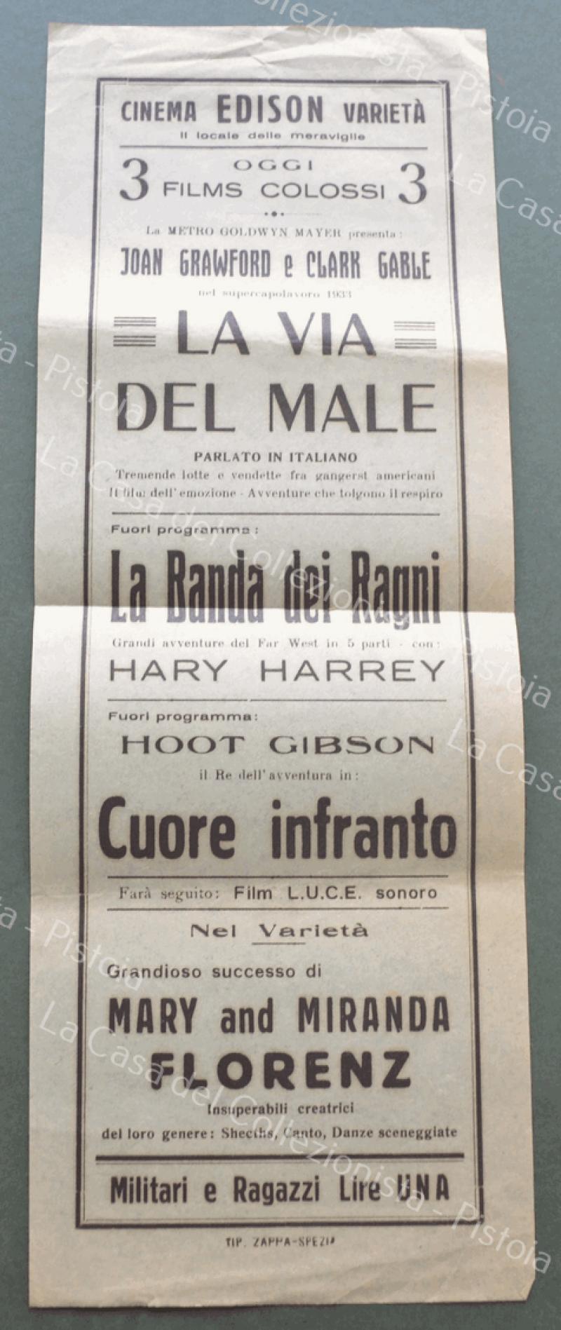 LA SPEZIA. Anno 1933. CINEMA VARIETA&#39; EDISON. Volantino