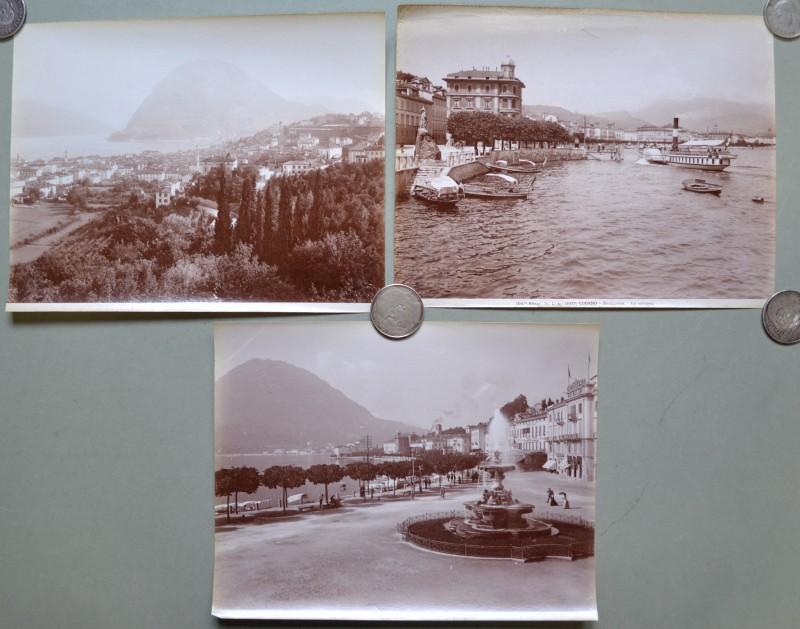 LAGO MAGGIORE, SVIZZERA, LUGANO. Tre foto d&#39;epoca all&#39;albumina, Alinari, databili …