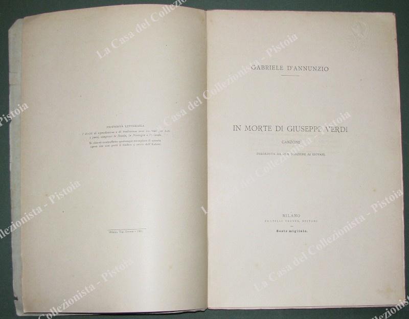 (Letteratura) D‚ÄôANNUNZIO GABRIELE. IN MORTE DI GIUSEPPE VERDI. Milano, Treves, …