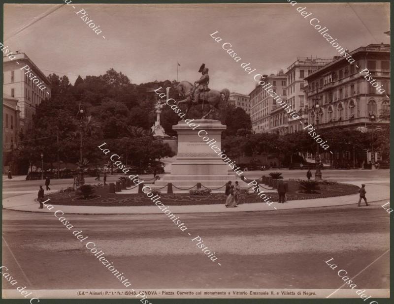 Liguria, GENOVA. Piazza Corvetto. Grande fotografia originale, fine 1800