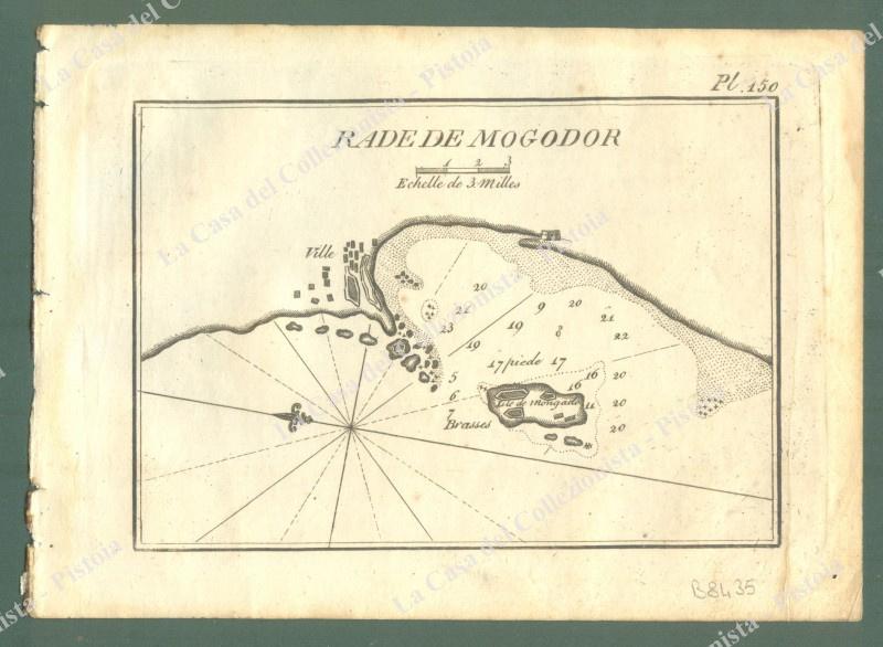 MAROCCO. &quot;RADE DE MOGODOR&quot;. Acquaforte. Portolano Allezard, Livorno 1817