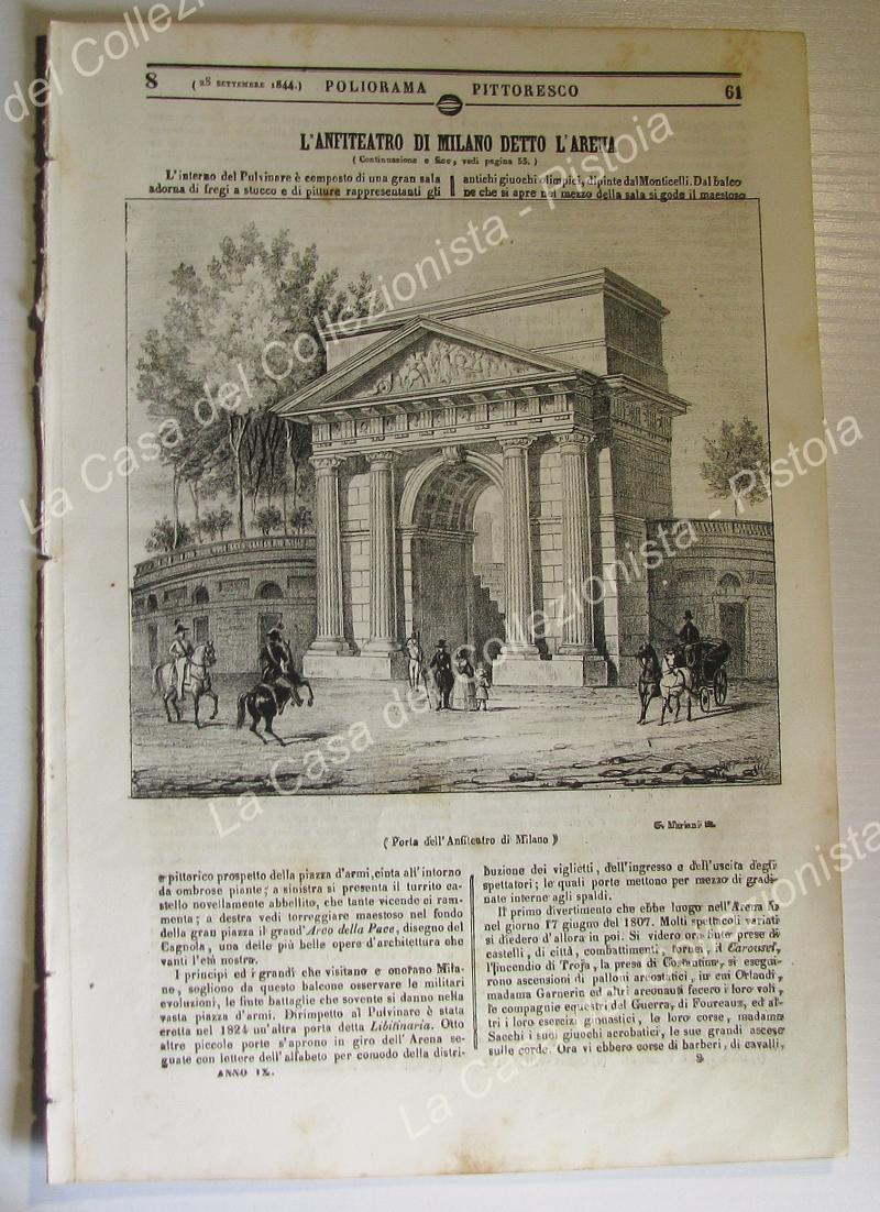 MILANO. Porta dell&#39;Arena. Poliorama pittoresco 1844. Intero fascicolo.