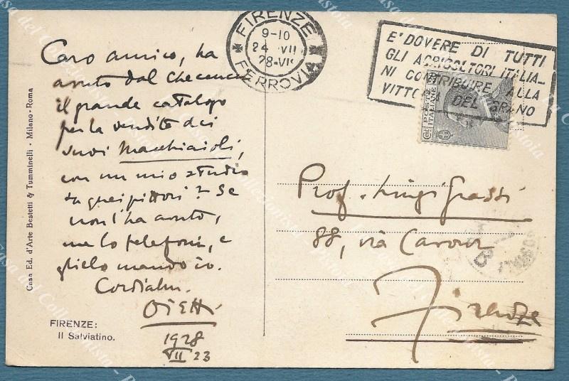 OJETTI UGO. Scrittore. Cartolina del 1928; alcune righe autografe e …