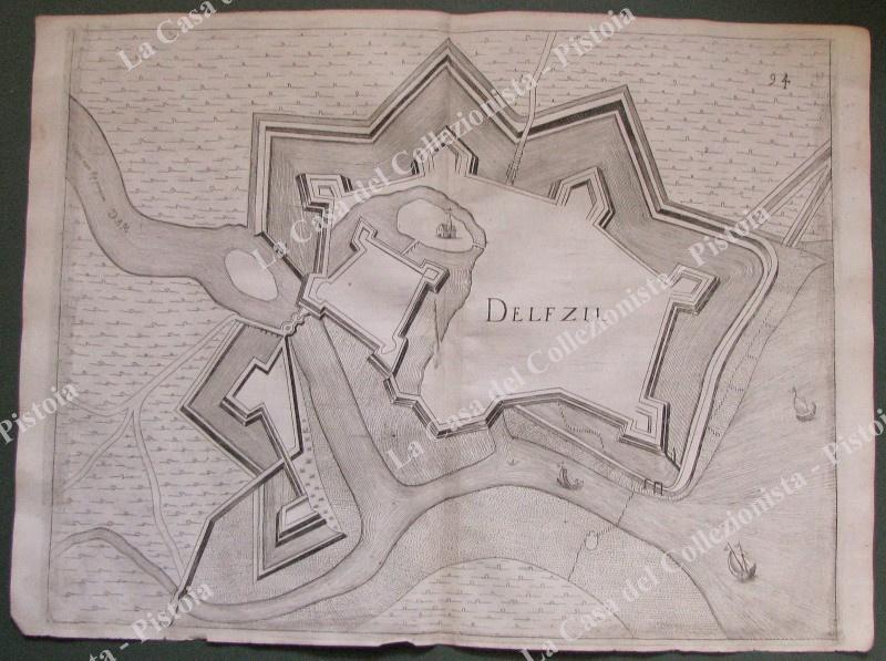 OLANDA. Pianta topografica della citt√† di &quot;DELFZIL&quot;. Acquaforte anno 1683