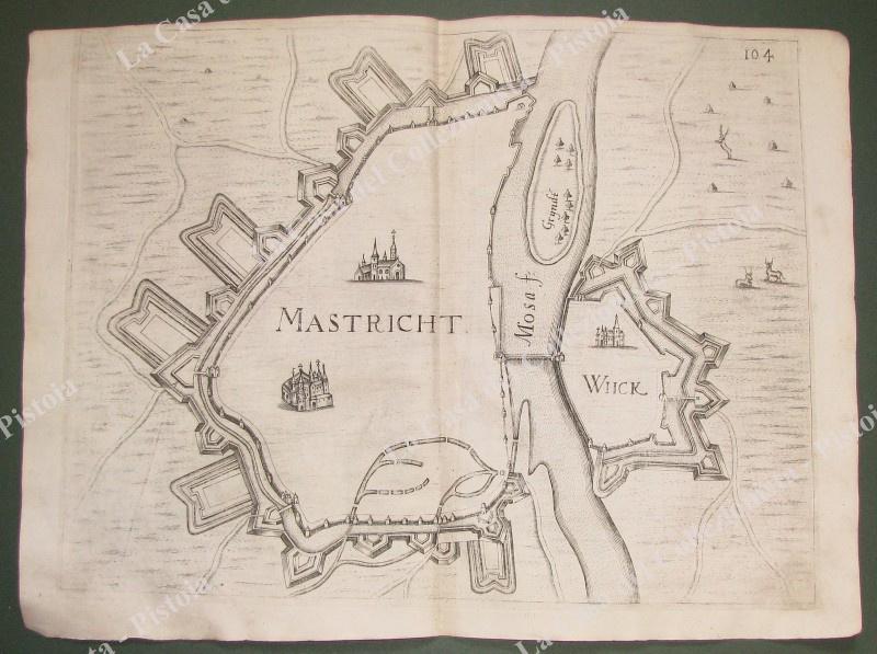 OLANDA. Pianta topografica della citt√† di &quot;MASTRICHT&quot;.Acquaforte anno 1683