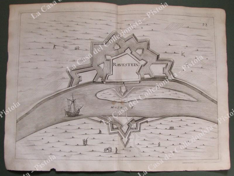 OLANDA. Pianta topografica della citt√† di &quot;RAVESTEIN e il fiume …