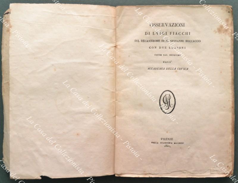 OSSERVAZIONI SUL DECAMERONE DI M. GIOVANNI BOCCACCIO. Con due lezioni …