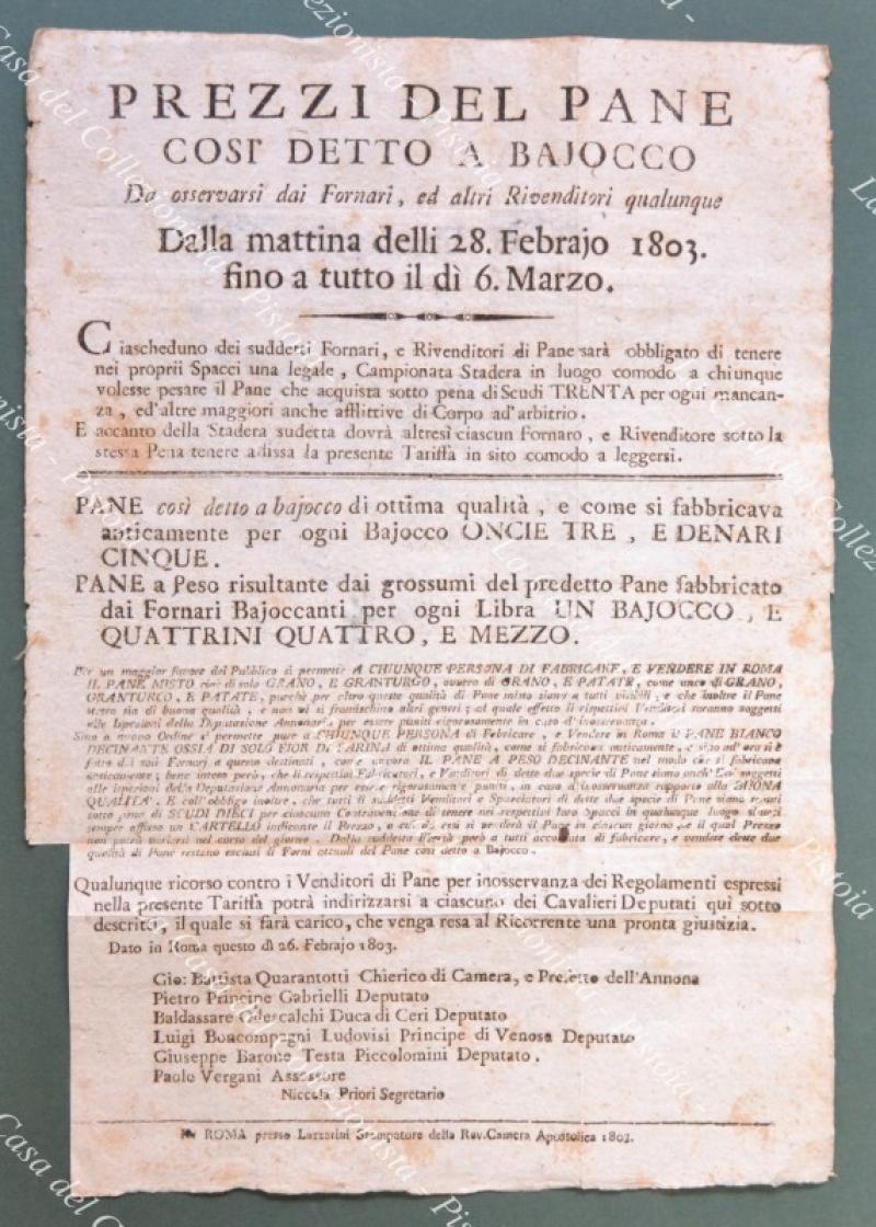 Pane ‚Äì Stato Pontificio. PREZZI DEL PANE COSI‚Äô DETTO A …