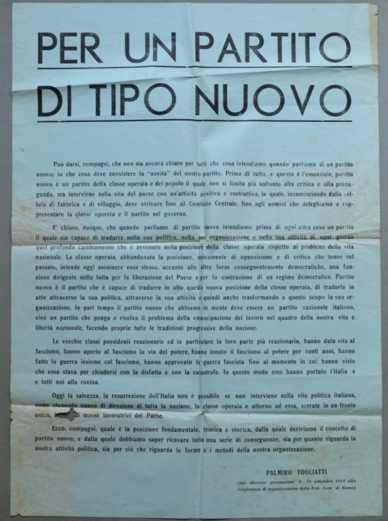 PARTITO COMUNISTA ITALIANO. &quot;PER UN PARTITO NUOVO&quot;. Manifesto per le …