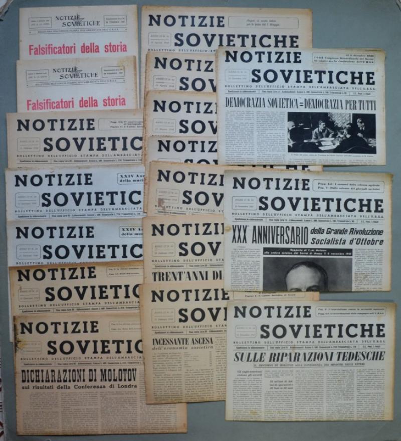 Periodico comunista. &quot;NOTIZIE SOVIETICHE. Bollettino dell&#39;ufficio Stampa dell&#39;Ambasciata dell&#39;U.R.S.S.&quot;. Anni …