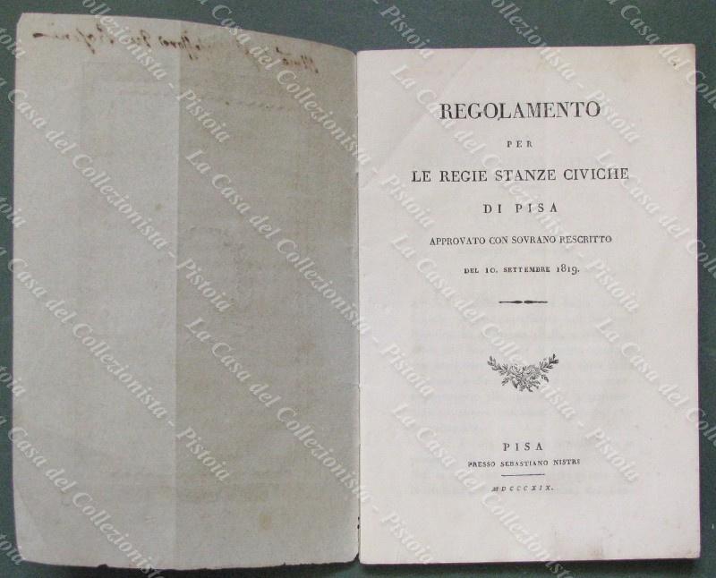 PISA 1819. REGOLAMENTO PER LE STANZE CIVICHE DI PISA.