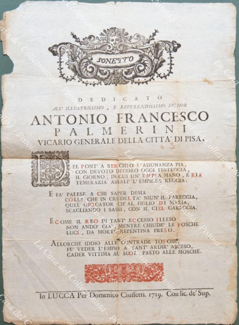 SANTISSIMO CROCIFISSO DEL MIRACOLO. Un sonetto del 1719 per celebrare …