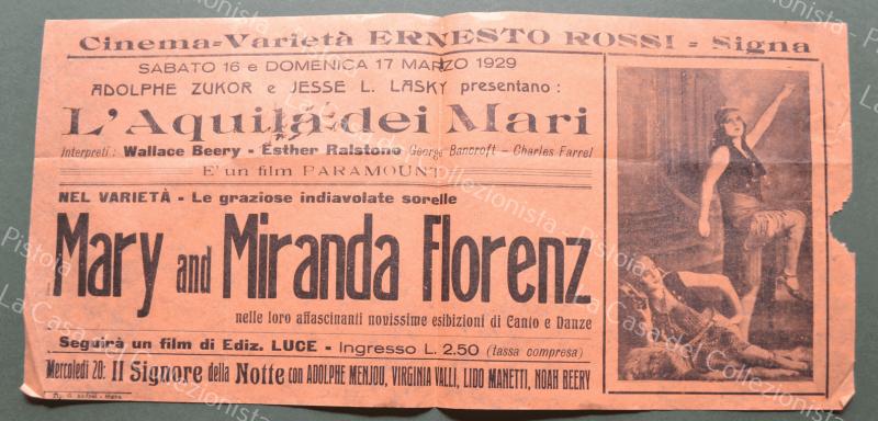 SIGNA, Firenze. CINEMA - VARIETA&#39; Ernesto Rossi. Volantino, circa 1929