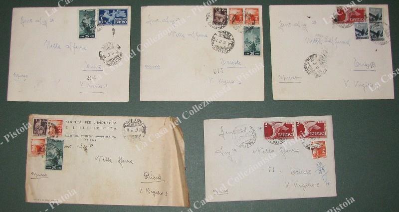 Storia postale REPUBBLICA. 5 espressi da Terni a Trieste