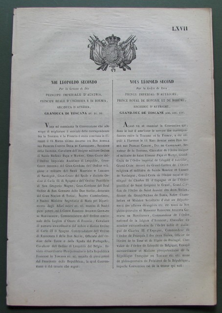 Toscana - posta. Notificazione del 1851.