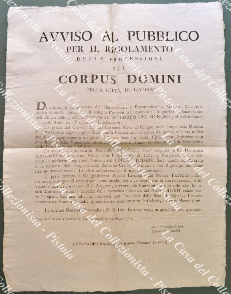 Toscana ‚Äì Livorno. PROCESSIONE DEL CORPUS DOMINI. Bando del 1810 …