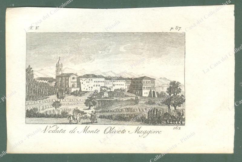 Toscana.MONTE OLIVETO MAGGIORE, Siena. Veduta generale. Acquaforte incisa da A. …