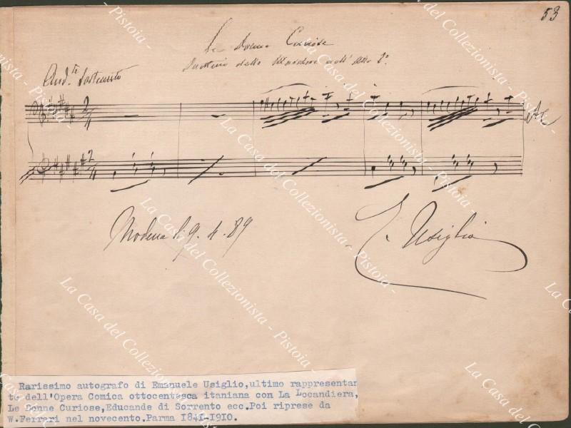 USIGLIO EMILIO (Parma 1841 ‚Äì Milano 1910). Compositore e direttore …