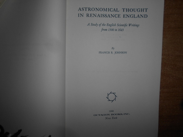ASTRONOMICAL THOUGHT IN RENAISSANCE ENGLAND. A Study of the English …