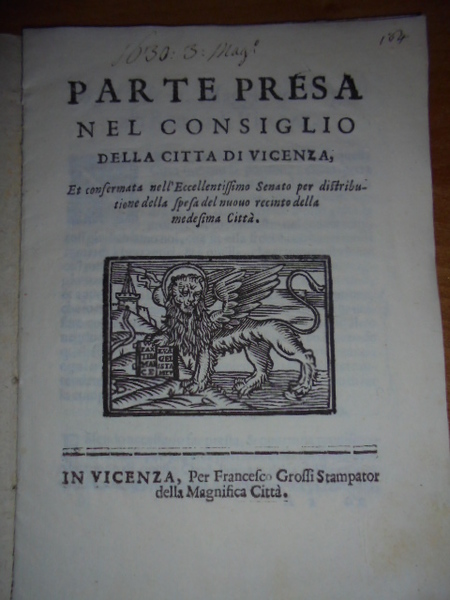 Bandi. PARTE presa nel Consiglio della Città di Vicenza, et …