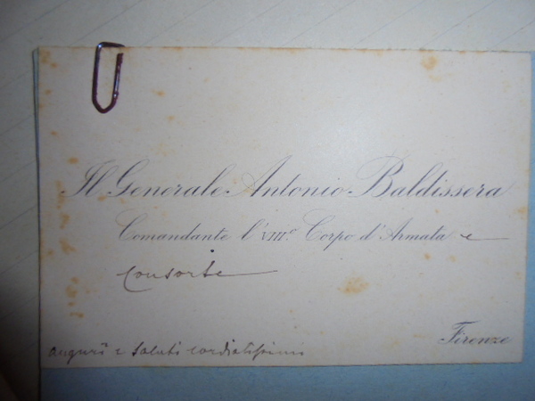 Biglietto da visita del Generale Antonio Baldissera capo delle truppe …