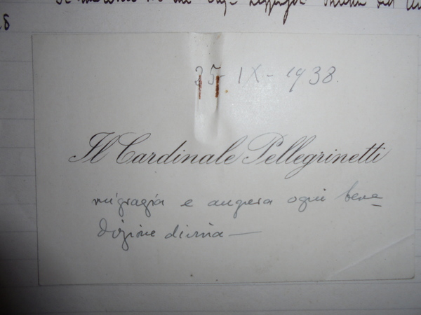 Biglietto visita Cardinale Pellegrinetti Ermenegildo 25/9/1938