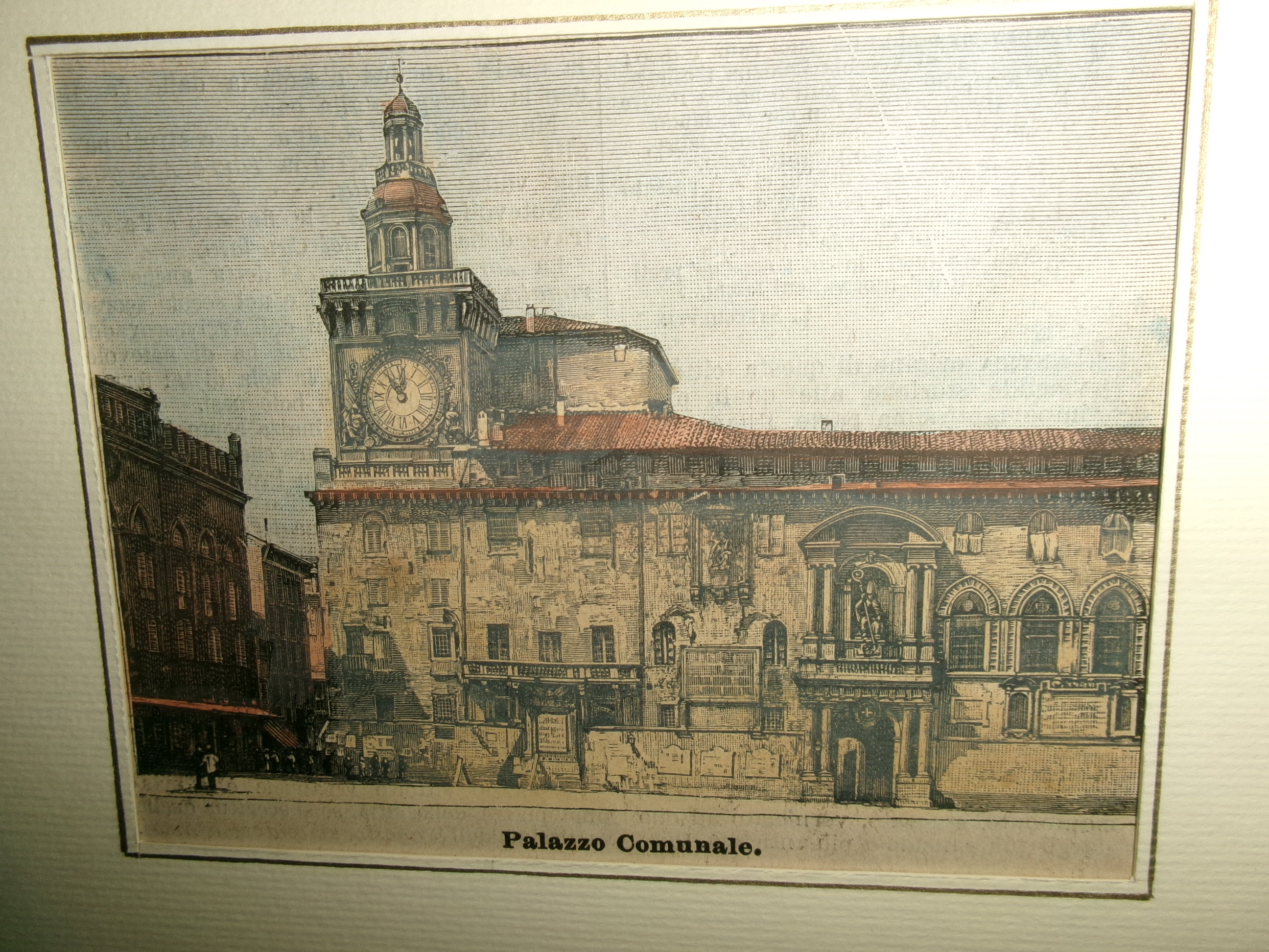 (BOLOGNA) PALAZZO COMUNALE. Stampa originale d' epoca 1887 colorata a …