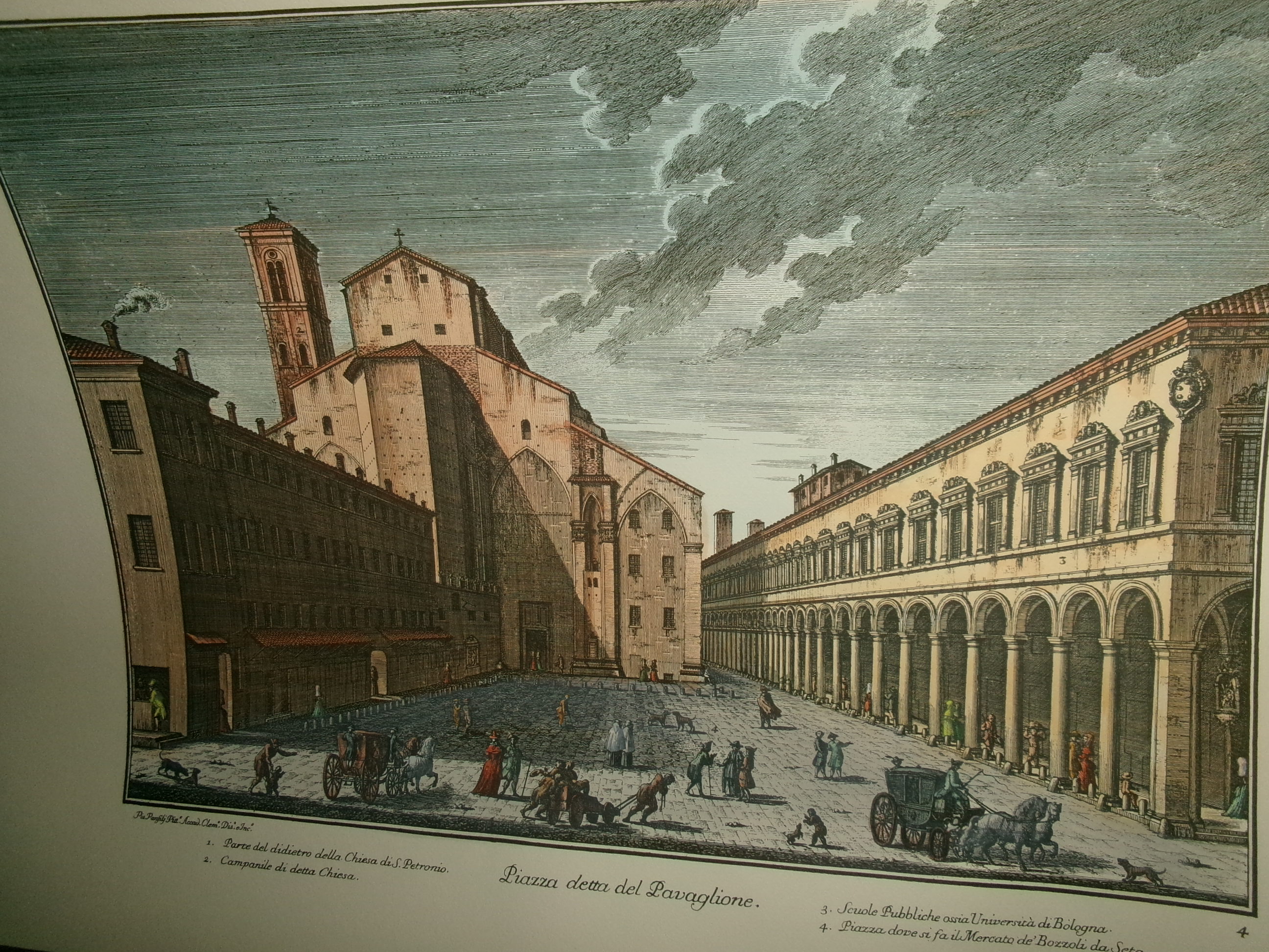 (Bologna) PIO PANFILI. PIAZZA detta del PAVAGLIONE anastatica colorata a …