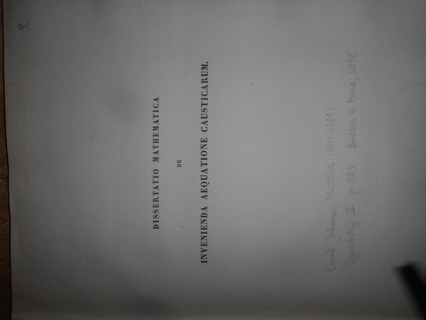 DISSERTATIO MATHEMATICA DE INVENIENDA AEQUATIONE CAUSTICARUM QUAM ANNUENTE SUMMO NUMINE, …