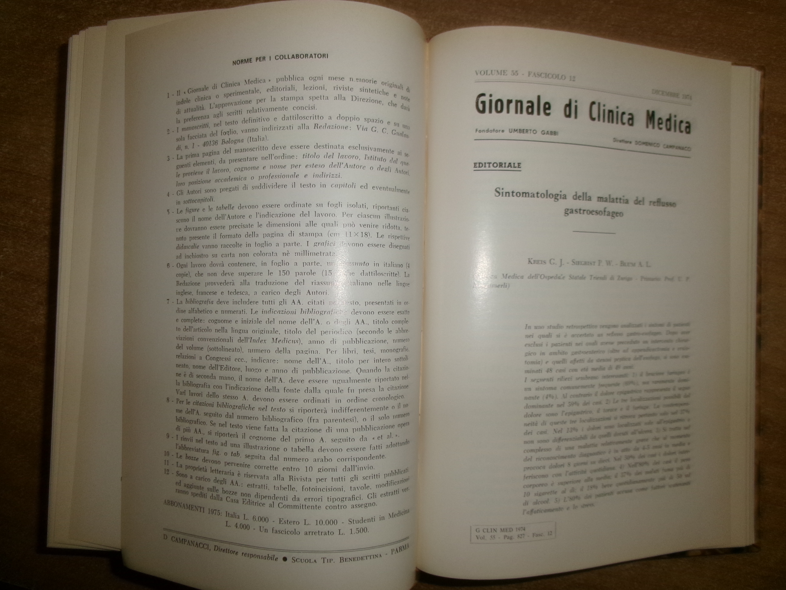 DOMENICO CAMPANACCI. Giornale di Clinica Medica 1974 - 12 fascicoli …