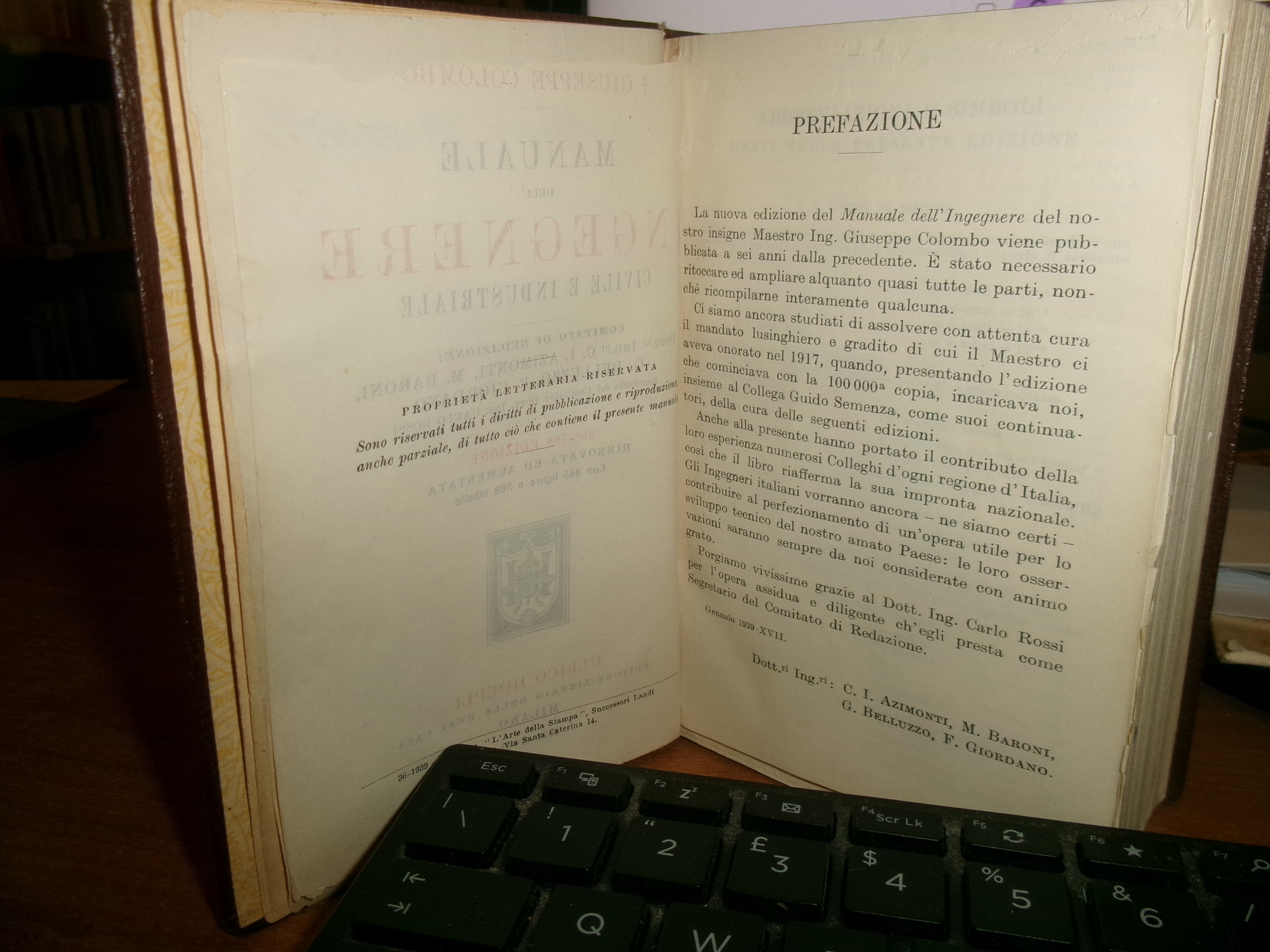 G. COLOMBO. Manuale dell' Ingegnere Civile e industriale. Hoepli 1939
