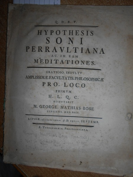 Hypothesis Soni Perraultiana Ac. In. Eam Meditationes. Gratioso. Indultu Amplissimæ.