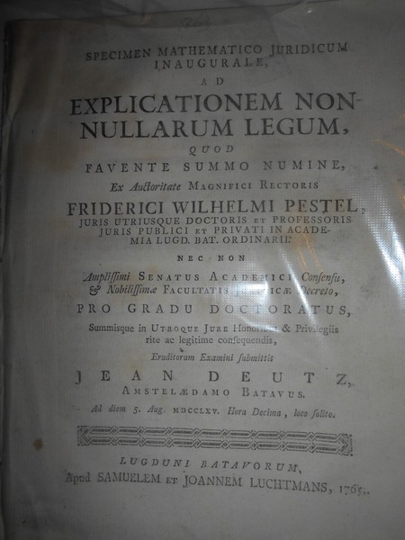 Specimen mathematico juridicum inaugurale, ad explicationem nonnullarum legum, quod favente …