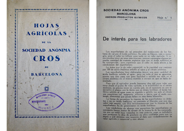Agrícolas de la Sociedad Anónima Cros de Barcelona.