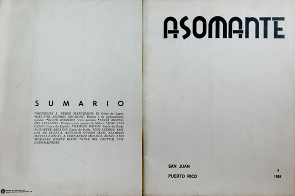 Asomante. Revista trimestral. Directora: Nilita Vientos Gastón. Número 4. 1968. …