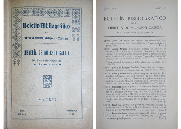 Boletín Bibliográfico de la Libreria de Melchor García. Número 49.