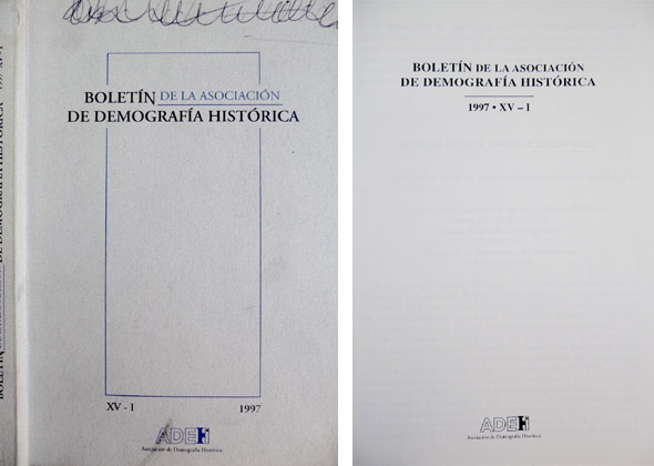 Boletin de la Asociación de Demografía Histórica. 1997, XV-I. (José …