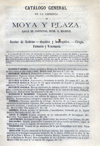Catálogo General de la Libreria de Moya y Plaza, Calle …