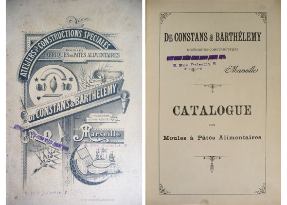 Catalogue des Moules à Pâtes Alimentaires "De Constans & Barthélemy", …