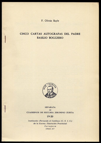 Cinco cartas autógrafas del Padre Basilio Boggiero.