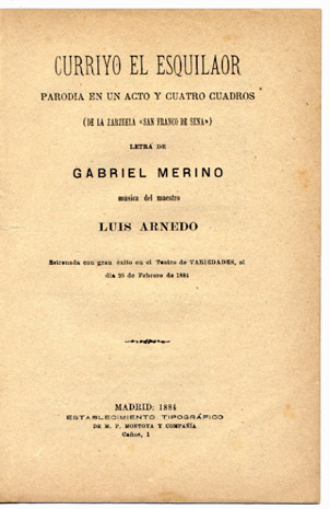 Curriyo, el Esquilaor. Parodia en un acto y cuatro cuadros …