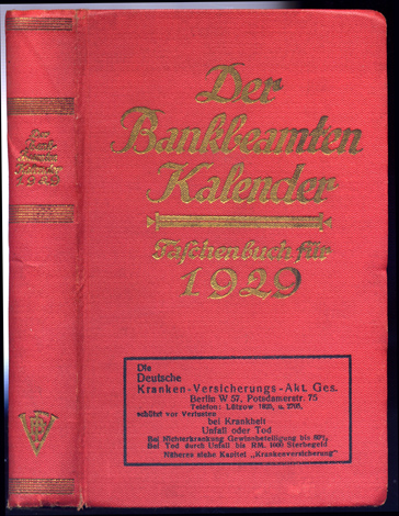 Der Bankbeamten-Kalender. Taschenbuch für 1929. Bearbeitet von., Archivar Berlin.